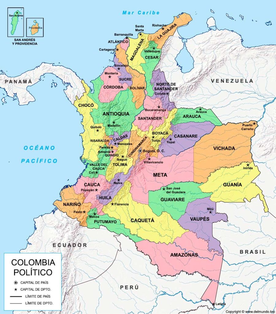 Mapa De Colombia Pol Tico Y F Sico Departamentos Y Regiones