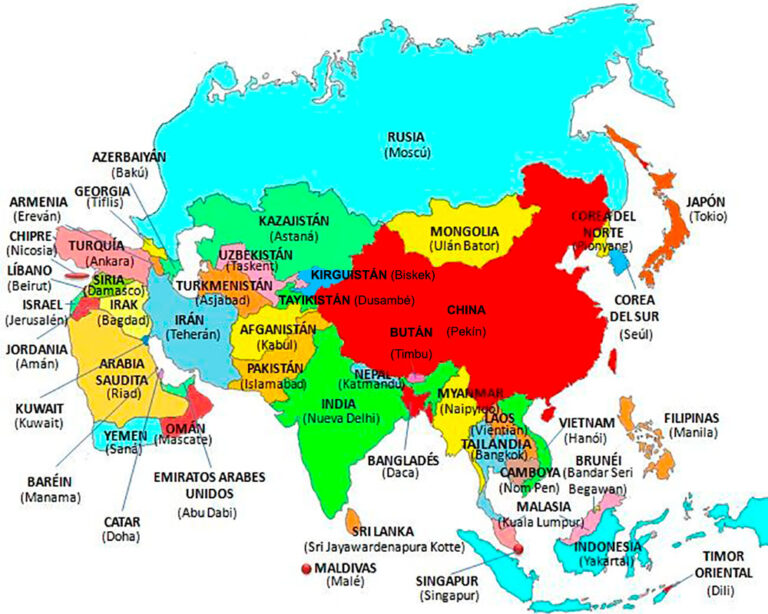 Mapa De Asia Político Y Físico Mudo Y Con Nombres Países