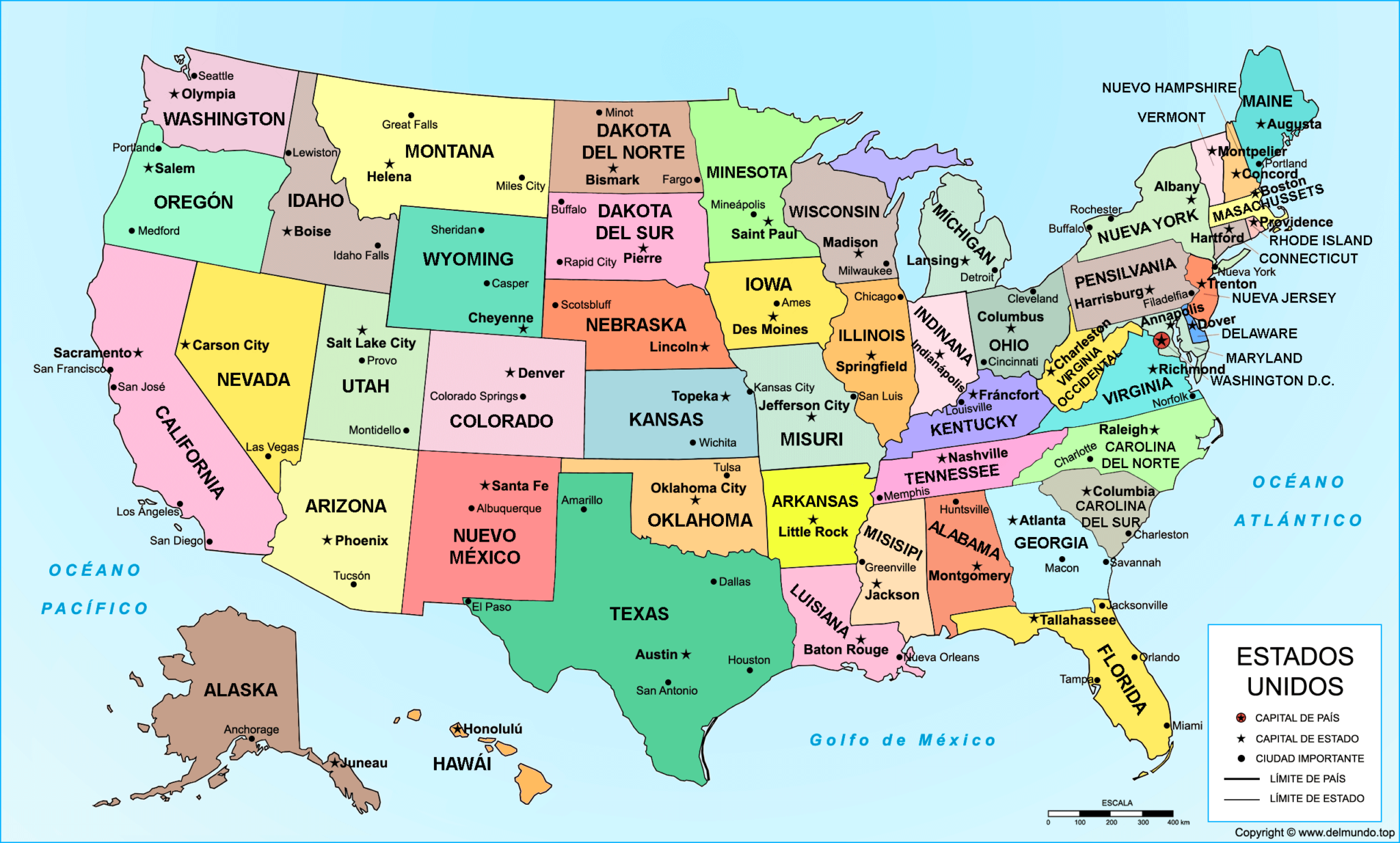 Mapa De Estados Unidos Estados Y Capitales Político Y Físico 7182