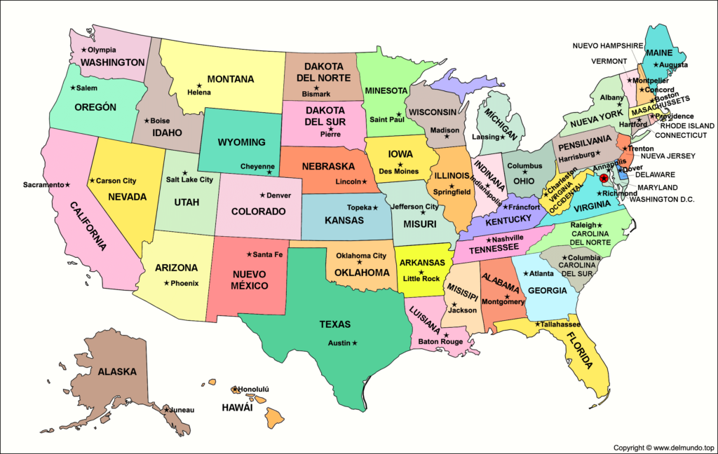 Mapa De Estados Unidos Estados Y Capitales Político Y Físico 5519