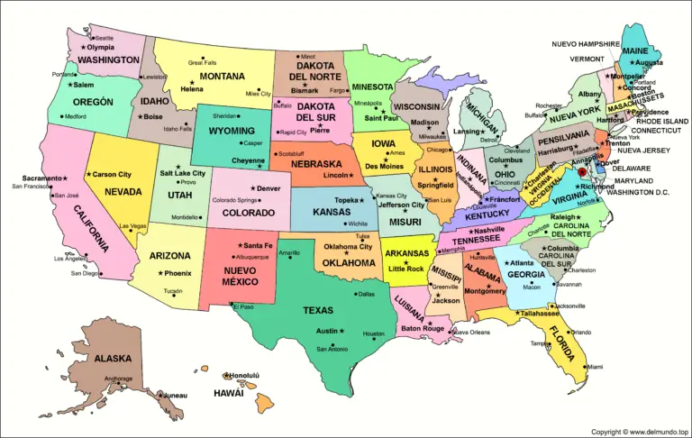 Mapa De Estados Unidos Estados Y Capitales Político Y Físico 7957