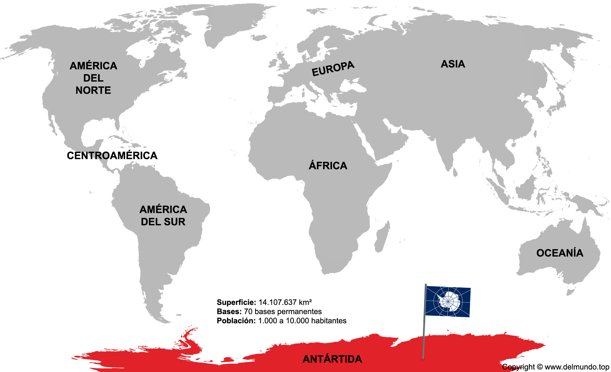 Mapa del mundo Completo - Mapa del mundo con la Antártida