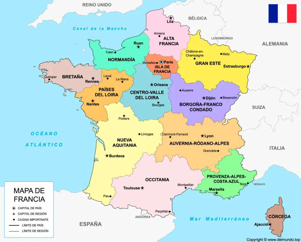 Mapa De Francia Ciudades Y Regiones Político Y Físico 9244