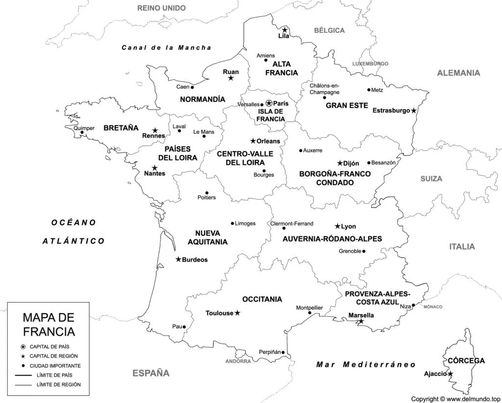 Mapa de Francia completo para imprimir